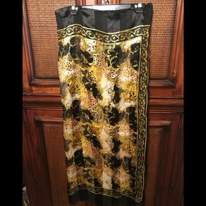 Black & gold Silky square scarf measures 41”x 41”